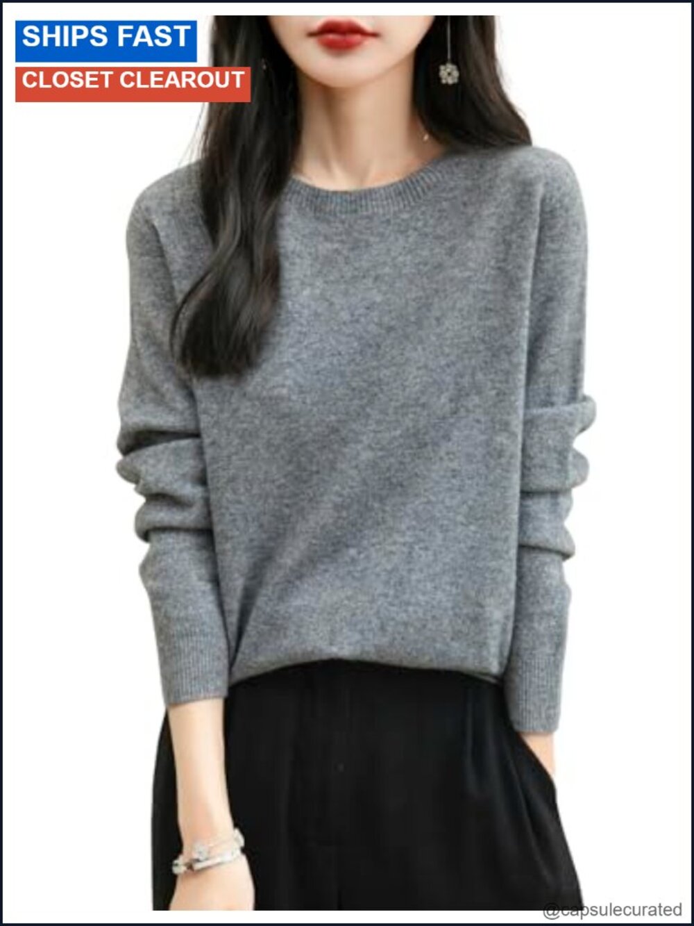 100% Merino Wool Seamless Knit Crewneck Pullover Sweater